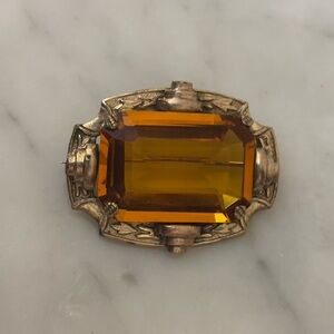 Antique Victorian Era Czech Large Statement Amber Rhinestone Art Deco Brooch